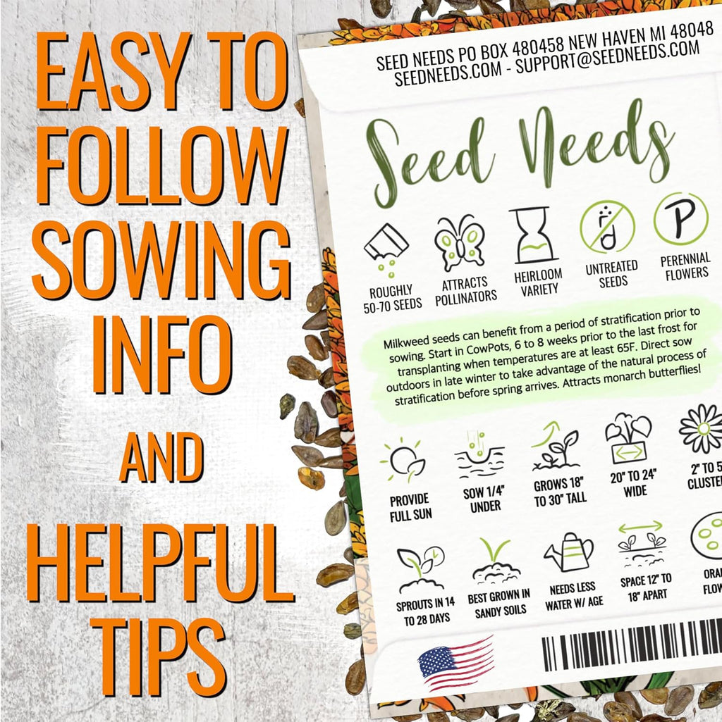 Seed Needs Milkweed Seeds - Attract Monarch Butterflies with Pink, Orange & White Variety Pack (5 Packs)