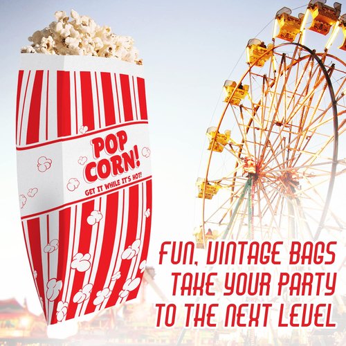 Leak-proof, Grease Resistant Popcorn Bags 1000 Pack. Tear Resistant, Single Serving 2oz Paper Sleeves in Nostalgic Red/White Design. Great Movie Theme Party Supplies, Retro Carnivals & Fundraisers