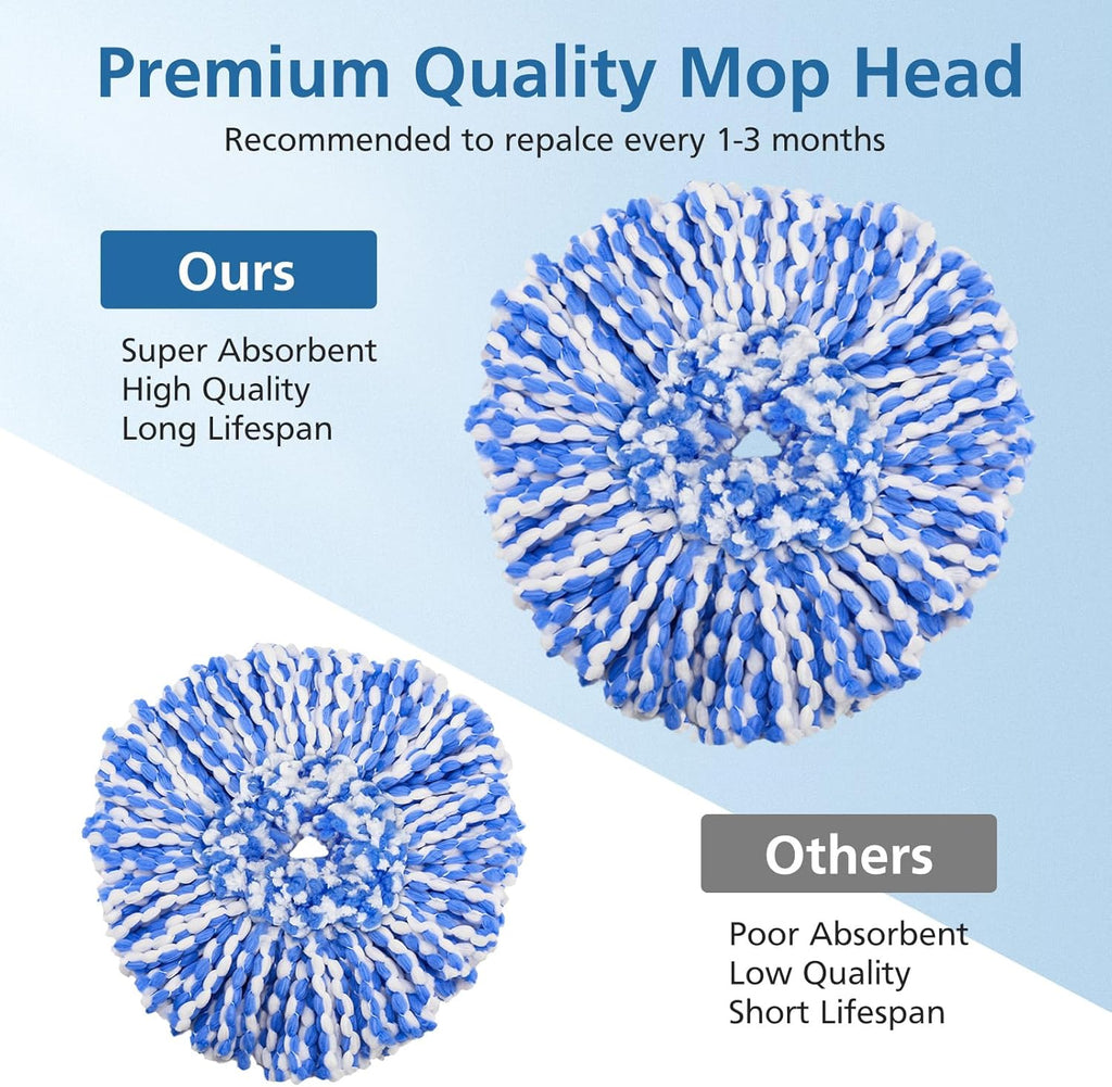 RinseClean 8-Pack Spin Mop Replacement Heads - Blue Microfiber Refills for O-Cedar 2-Tank System