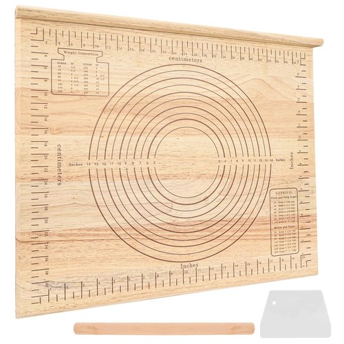 Wood Pastry Board with Measurements|Extra Large 24"x20"|Include Kneading Board,Rolling Pin,Dough Cutter|Multi-Functional Dough Board Set for Pie Mrusts, Pizzas, or Slicing Vegetables