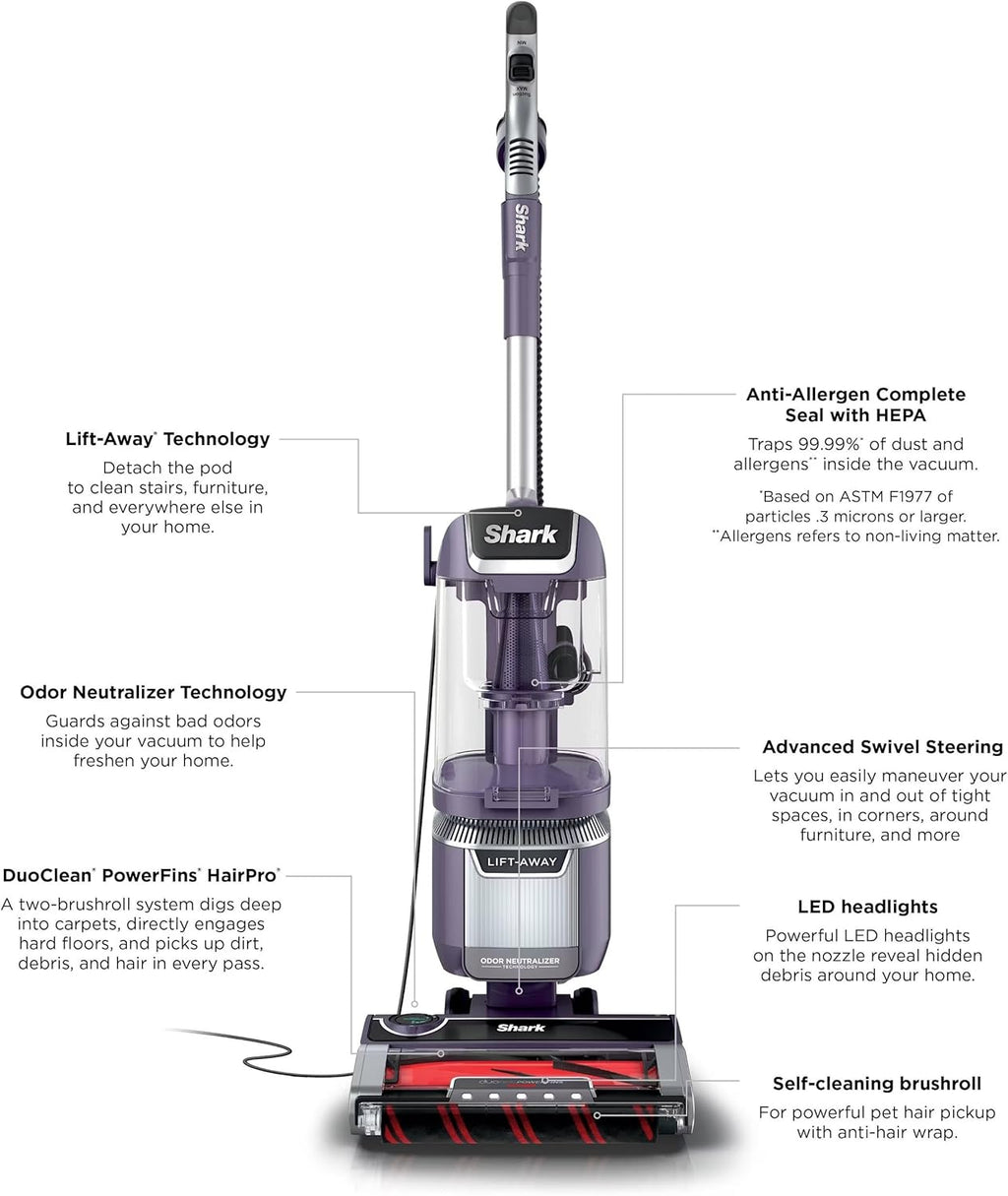 Shark LA701 Rotator Pet Lift-Away Vacuum - DuoClean PowerFins & Odor Neutralizer Technology, Purple (Renewed)