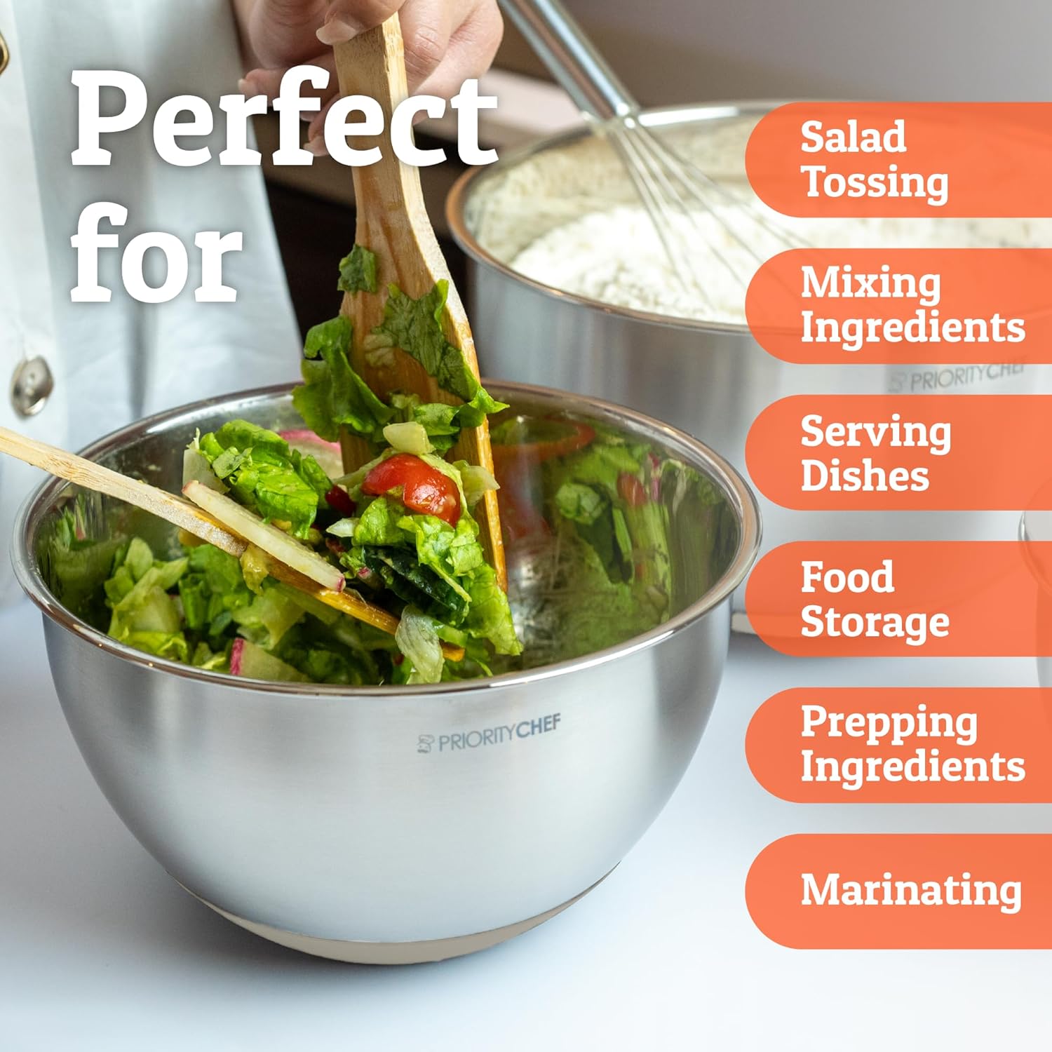 Priority Chef Premium Mixing Bowls Set - Airtight Lids, Non-Slip Base | 5 Nesting Stainless Steel Bowls (1.5-5 Qt) in Khaki