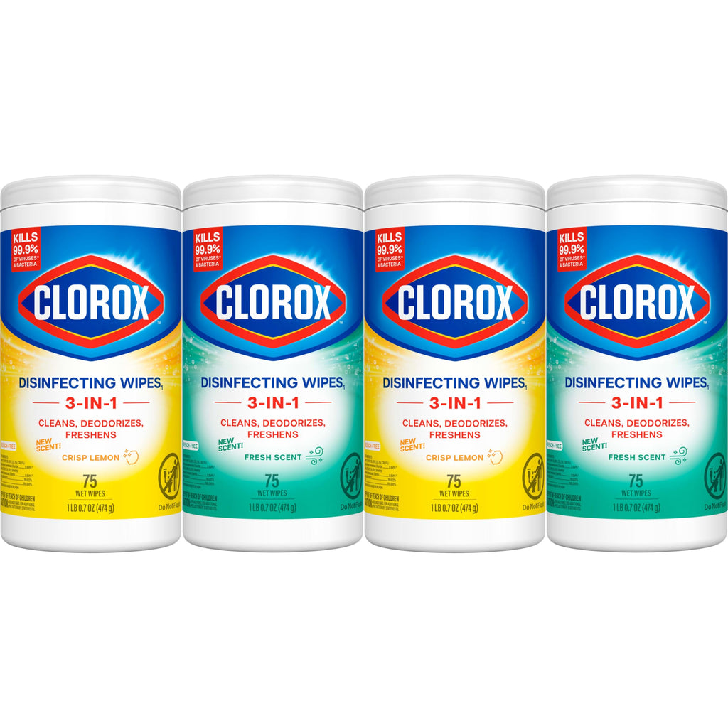 Clorox Disinfecting Wipes Variety Pack, Bleach-Free, Kills 99.9% of Germs and Viruses Including COVID-19, 75 Count, Pack of 4