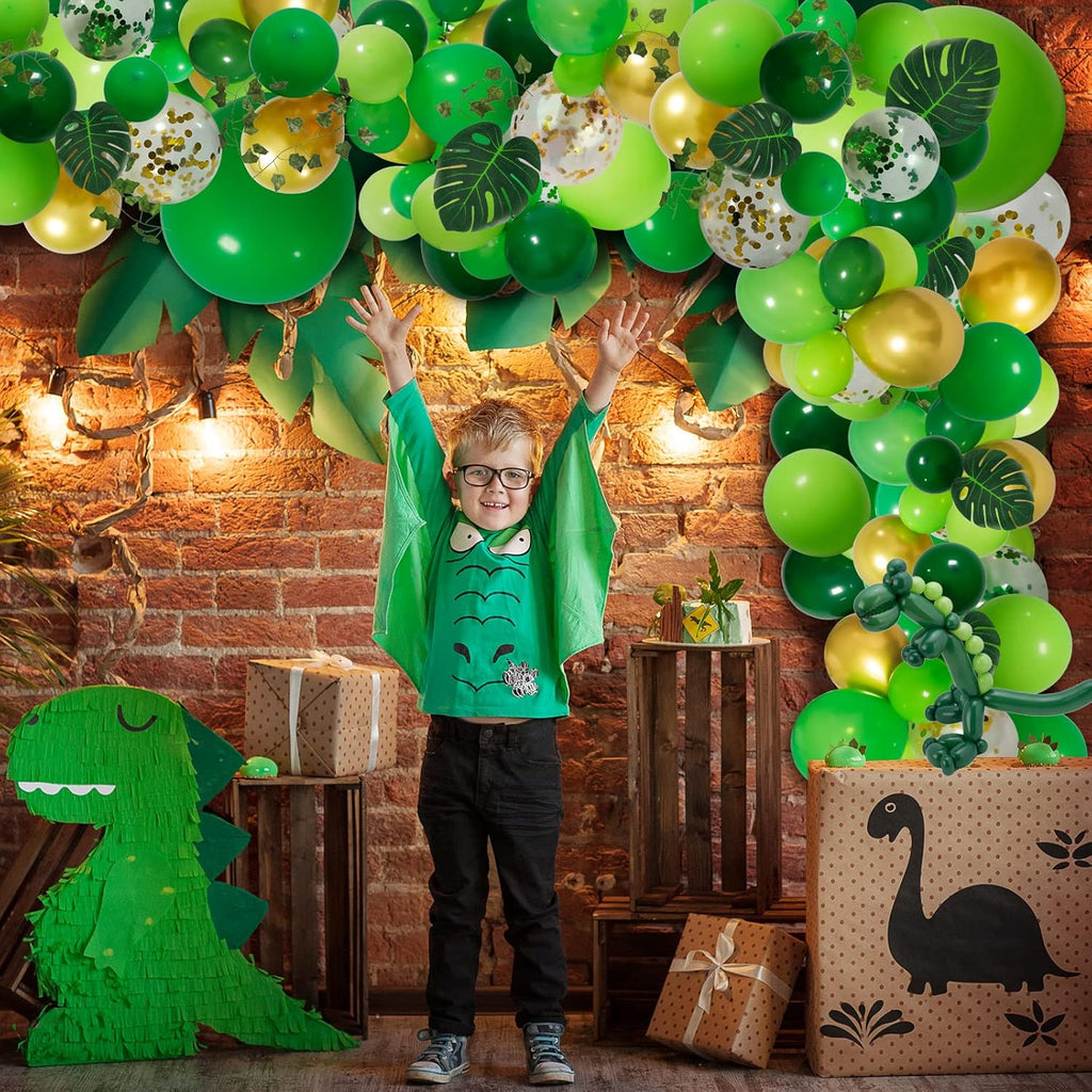RUBFAC Jungle Balloon Garland Arch Kit - 159pcs Gold & Lime Green Balloons for Wild One Birthday Party | Safari Baby Shower Decor