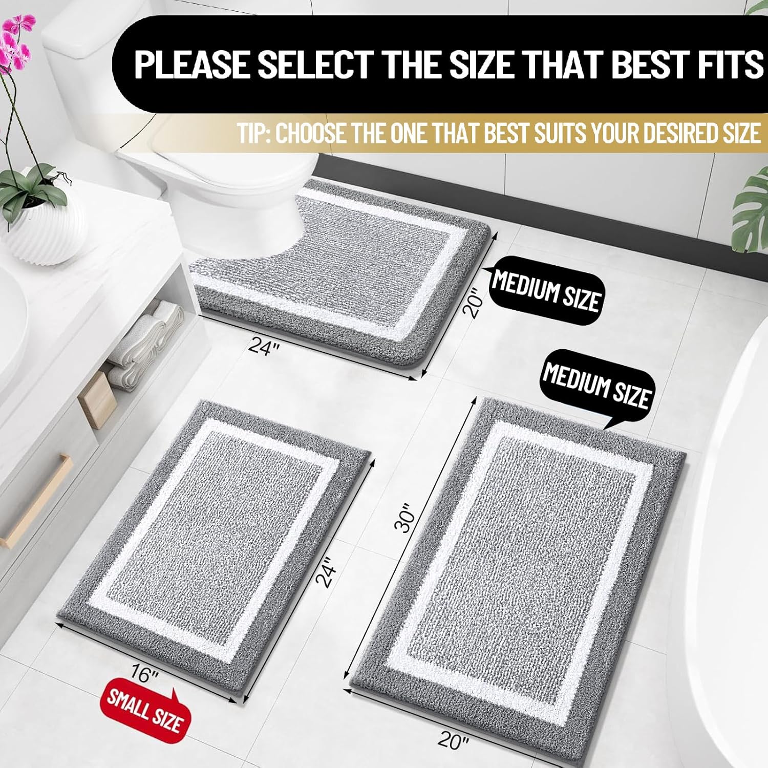 OLANLY Bathroom Rugs - Extra Soft Microfiber Bath Mat | Non-Slip, Machine Washable, 24x16 Inches, Grey