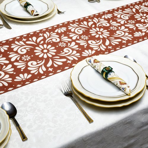 Hahafelt 12 Pcs Mexican Talavera Cielito Lindo Table Runner 71 x 13'' Linen Baby Shower Home Decor Traditional Cinco De Mayo Dia De Los Muertos Day of The Dead Fiesta Party Decoration Supplies (Brown)