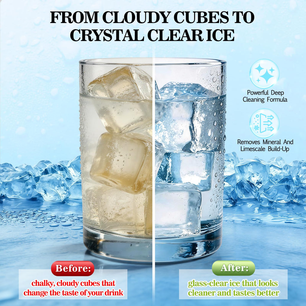 Bellaluce Ice Machine Cleaner Tablets Descaler (32 Pack) – Nickel-Safe Countertop Portable Commercial Ice Maker Cleaning – Remove Hard Water Buildup, Odor-Free, Crystal Clear Ice
