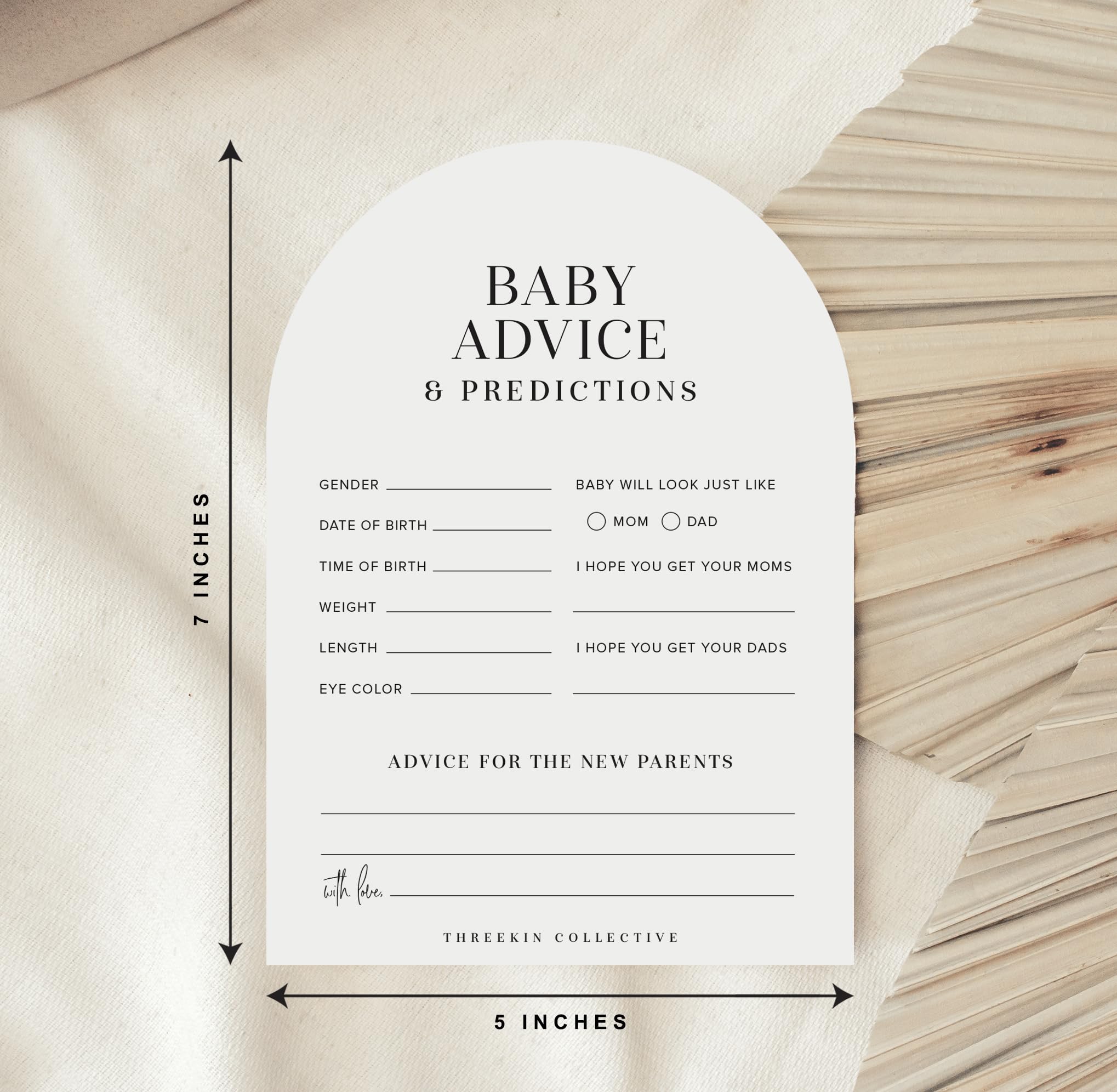 ThreeKin Collective Baby Shower Games Cards - 50 Baby Predictions and Advice Cards | 5x7 Inch Tall | Fun Gender Reveal Games for Boys & Girls | Perfect Baby Shower Game Set, US Owned Business