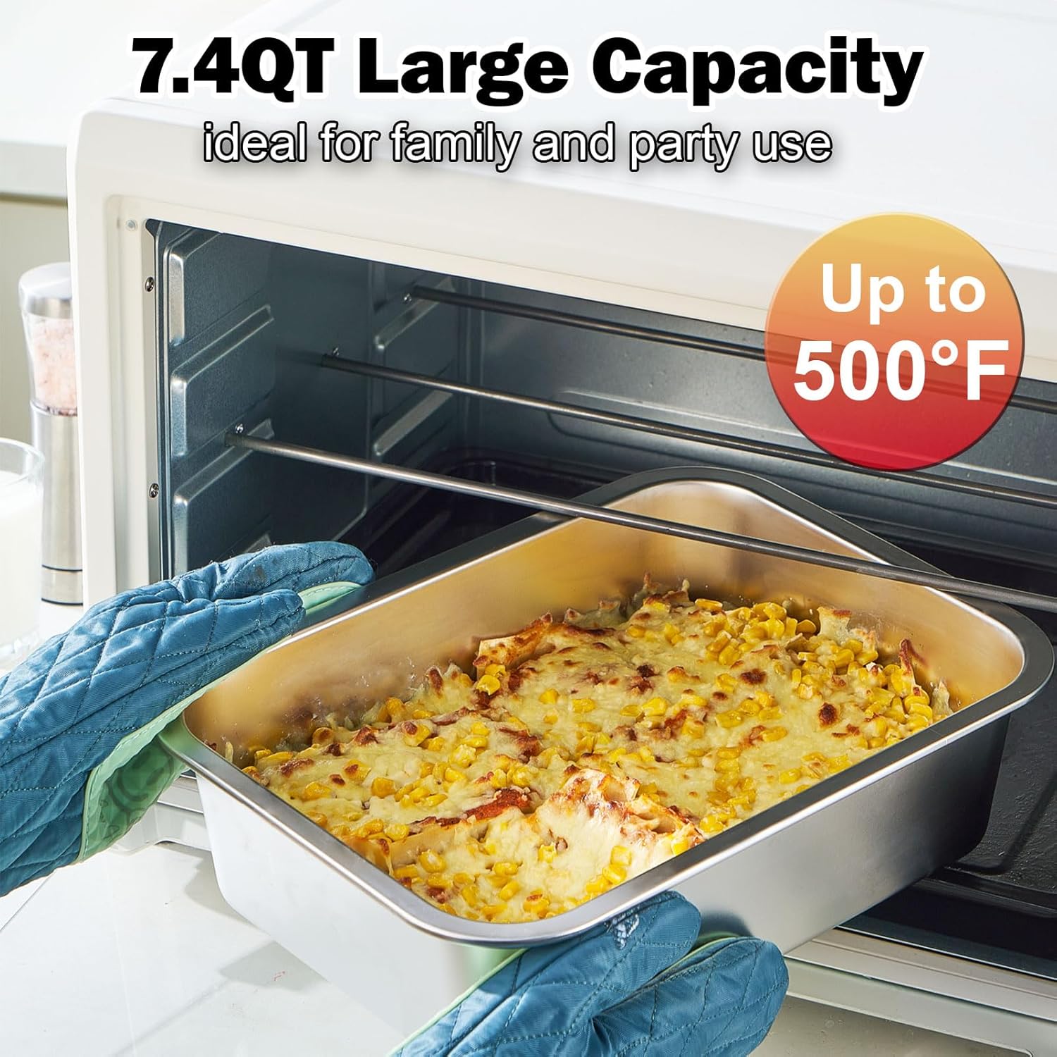 Skiennix 4-Inch Extra Deep Lasagna Baking Pan - 11x14 Inch Stainless Steel Nonstick Casserole Dish with Lid