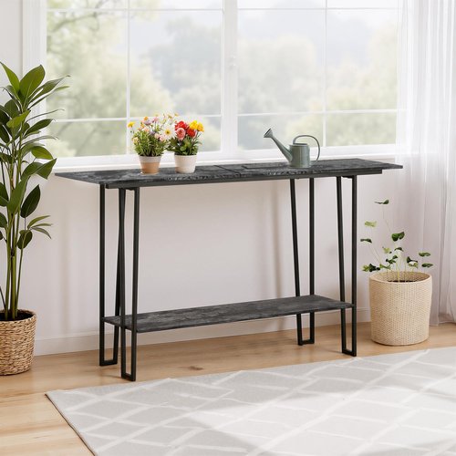 VECELO 55.1" Console Table,Industrial Couch Side Table with Charging Station,TV Stand,Furnitures with Sturdy Metal Frame,2 Tier Storage Shelves for Sofa Side,Entryway, Living Room,Grey