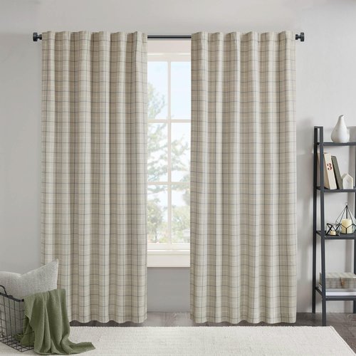 Madison Park Window Curtain for Living Room Thermal Insulated Fleece Lining, Cabin Plaid Curtain Room Darkening Window Drape Bedroom, Anaheim, 1-Single Panel Pack, 50" x 84" Rod Pocket, Linen Blue