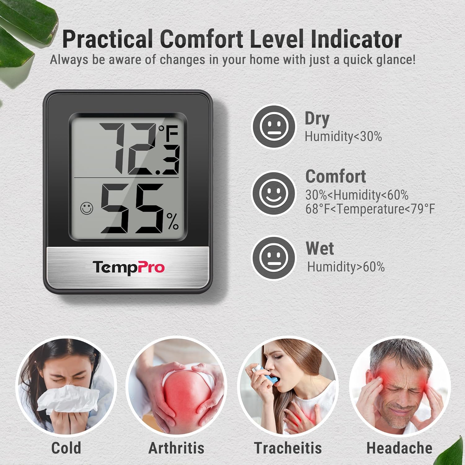 TempPro Digital Hygrometer - Indoor Thermometer with Temperature & Humidity Monitor | Compact Design