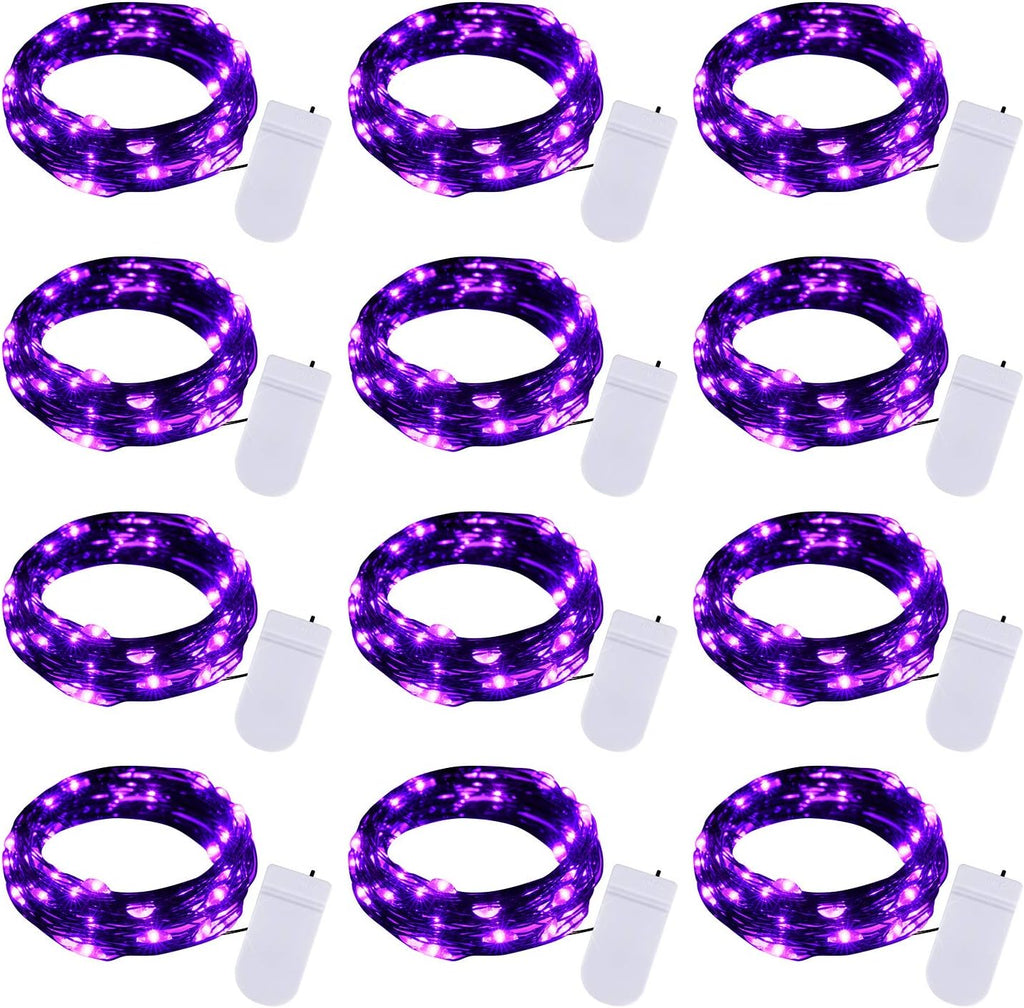 Skiennix Halloween Purple Fairy String Lights - 12 Pack, 7 Ft, 20 LED Battery Operated for DIY Decor