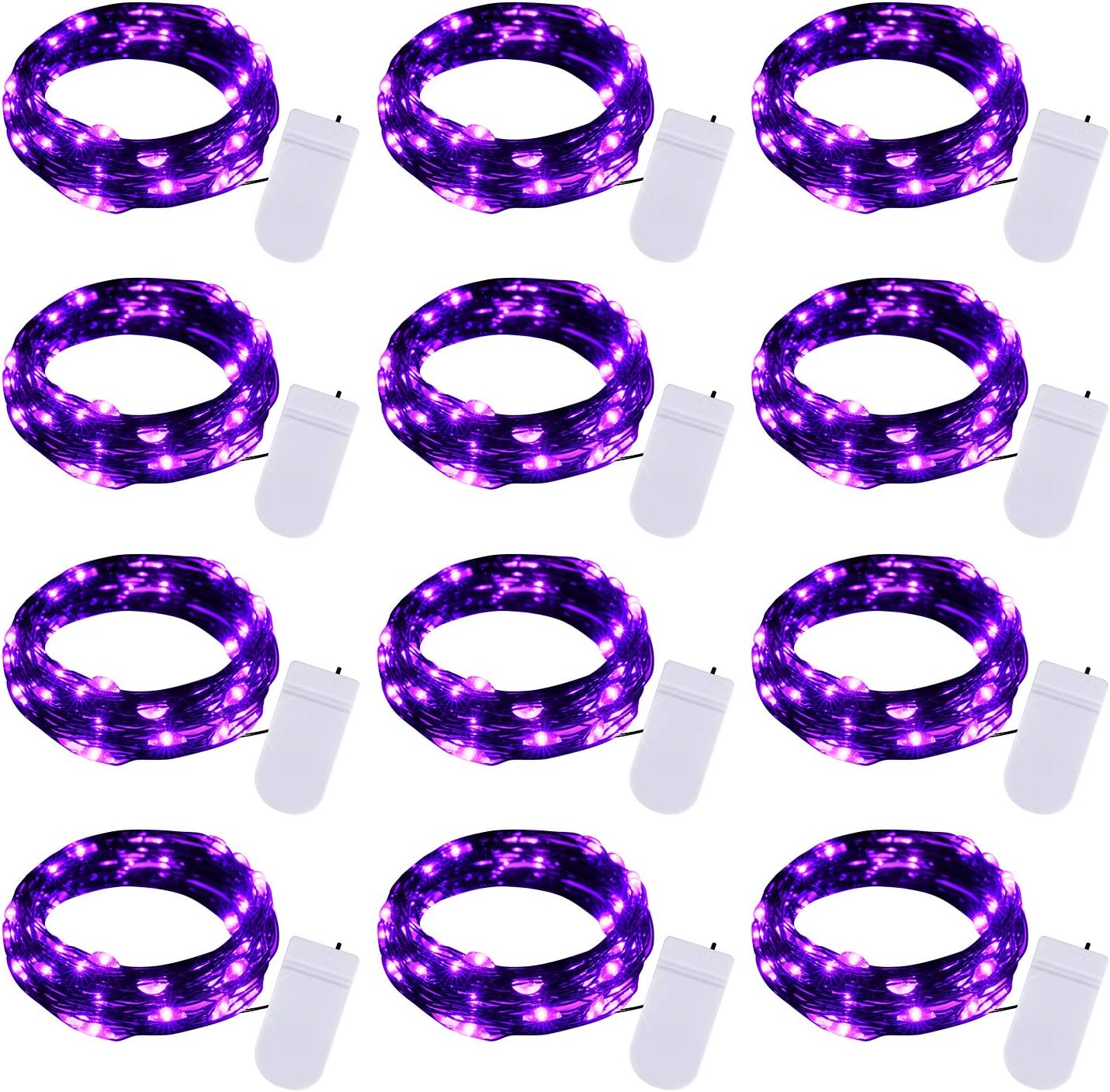 Skiennix Halloween Purple Fairy String Lights - 12 Pack, 7 Ft, 20 LED Battery Operated for DIY Decor