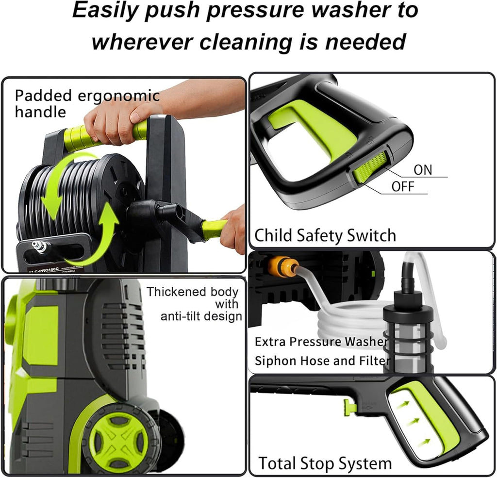 Skiennix Pressure Washer 5000 PSI - Adjustable 8-Level Touch Screen, 34" Tall, 4 Nozzles & Foam Cannon