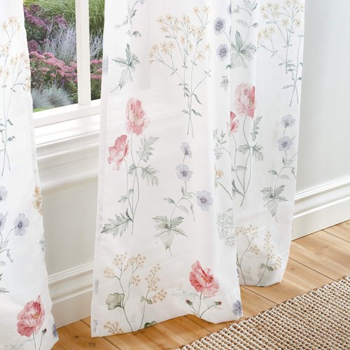 Martha Stewart Marthas Garden Floral Semi-Sheer Rod Pocket Window Curtain Panel Pair, 95", Multi