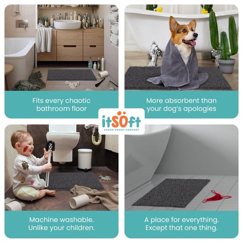 Chenille Bath Mats 34"x21", Plush Absorbent Quick Dry, Soft & Machine Washable, Non Slip Carpet for Bathroom, Thick Bathroom Rugs, Shower Restroom Rug Mat, Alfombras De Bano, Bathrugs