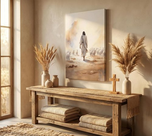 Jesus Sheep Canvas Wall Art - Good Shepherd Decor for Church & Home | Inspirational Christian Painting