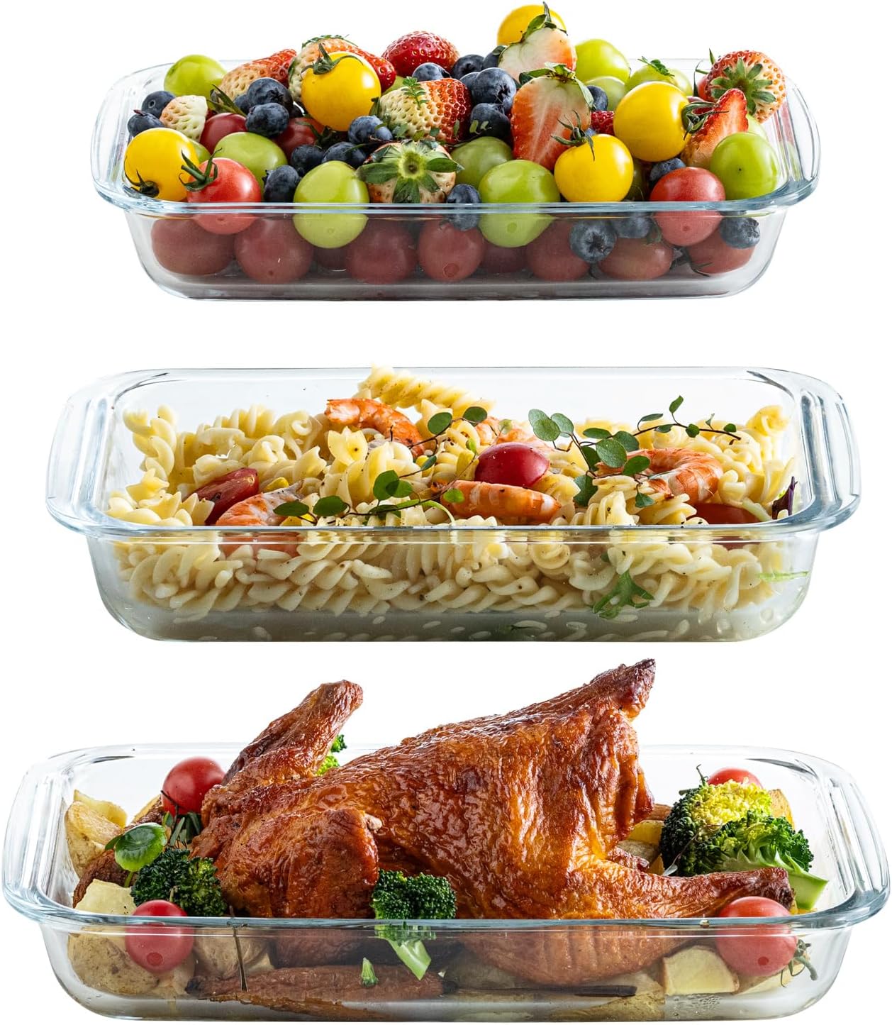 Regine Switzerland Glass Baking Dish Set - 3-Piece Oven & Microwave Safe Bakeware for Lasagna