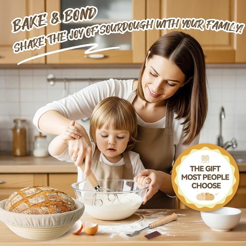 Kikcoin Bread Proofing Basket Set - 9 Inch & 10 Inch Round Sourdough Baskets with Linen Liner & Tools