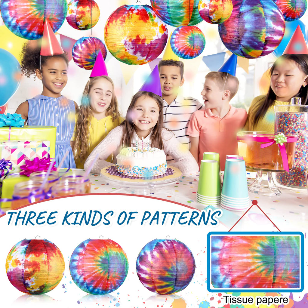 10 Pcs Tie Dyed Groovy Paper Lanterns Chinese/ Japanese Lanterns Groovy Party Decorations Tie Dye Party Supplies Classroom Hanging Ceiling Decorations for Home Decor Parties Weddings (12 Inch/ 6 Inch)