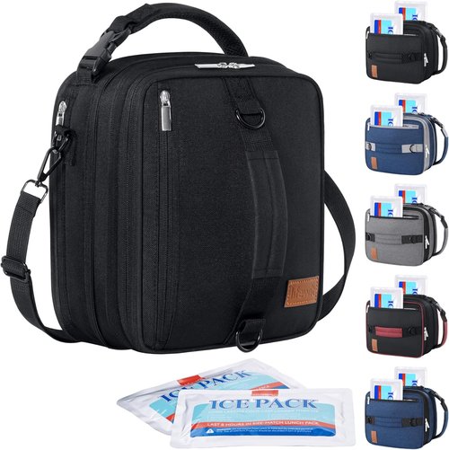 Lifewit Insulated Lunch Box - Expandable Cooler Bag with 2 Ice Packs | 8.2L Black for Work & Travel