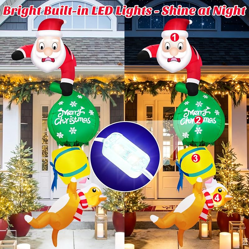 8 ft Hanging Santa Inflatable with Gift & Dog - Built-in LEDs, Outdoor Xmas Decor (Variation: 8ft-hanging Santa)