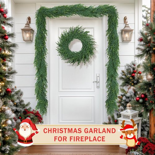 Christmas Cedar Garland for Staircase Real Touch Droopy Bendable Lifelike Faux Xmas Garlands for Decoration Christmas Green Pine Mantle Garland Thanksgiving Table Decorations Outdoor Indoor 60"