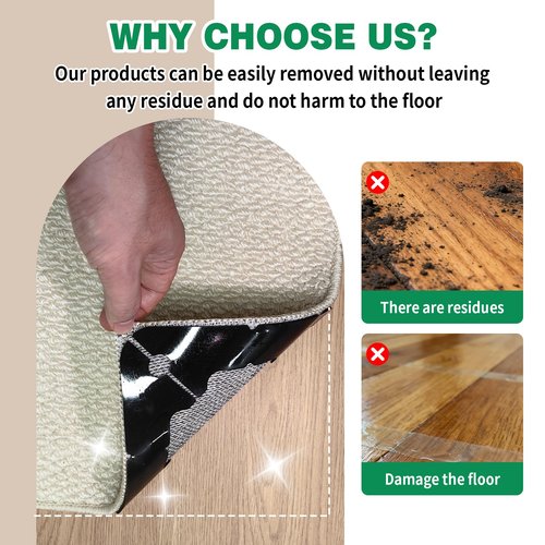 FLUOTINE 16 PCS Carpet Tape,Non Slip Carpet Pads for Area Rugs on Hardwood Floors,Laminate,Tile,LVP Floors,Reusable and Removable Rug Corner Pads with No Residue