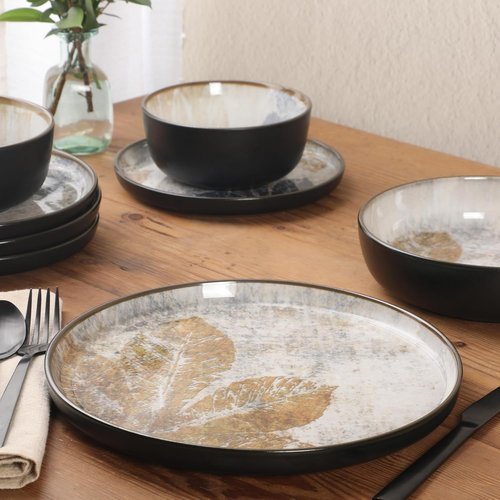 Gibson Elite Chantilly Hill 16-Piece Dinnerware Set - Multicolor Leaf Design, Microwave & Dishwasher Safe, Service for 4