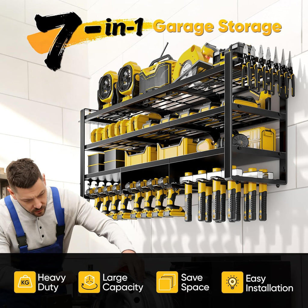 POKIPO 49" W Heavy-Duty Power Tool Organizer - Wall Mount Storage Rack for 12 Cordless Drills | 800 lbs Capacity