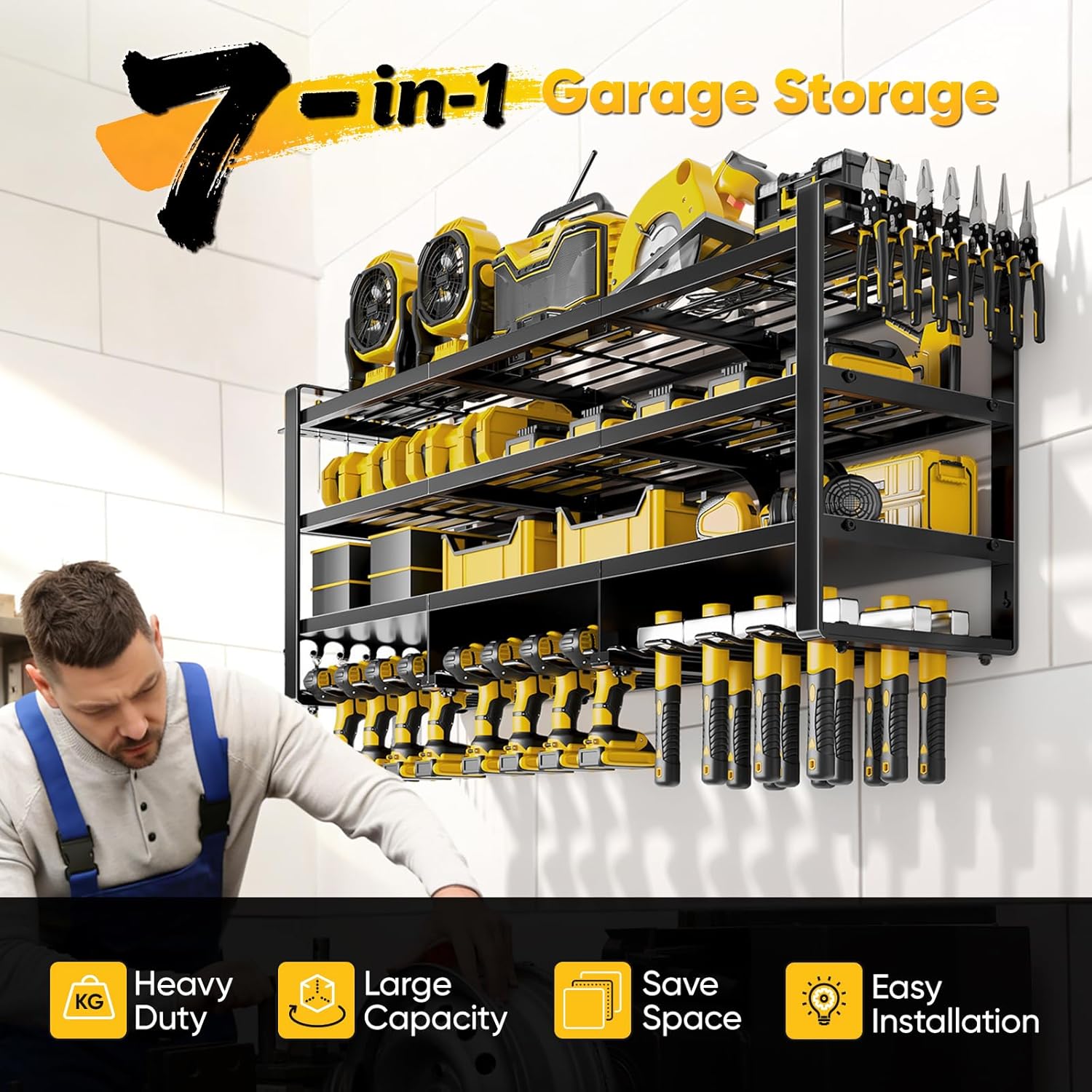 POKIPO 49" W Heavy-Duty Power Tool Organizer - Wall Mount Storage Rack for 12 Cordless Drills | 800 lbs Capacity