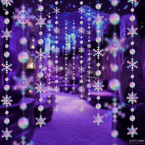 KatchOn 6.5 FT Snowflake Garland Decorations - Iridescent Hanging Christmas Decor | Perfect for Winter Parties