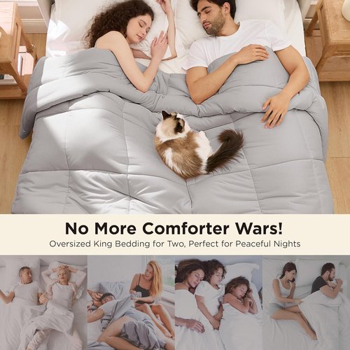 Bedsure Comforter Duvet Insert - Quilted Cal King Size, All-Season Down Alternative Bedding, Light Grey | 130x120 Inches