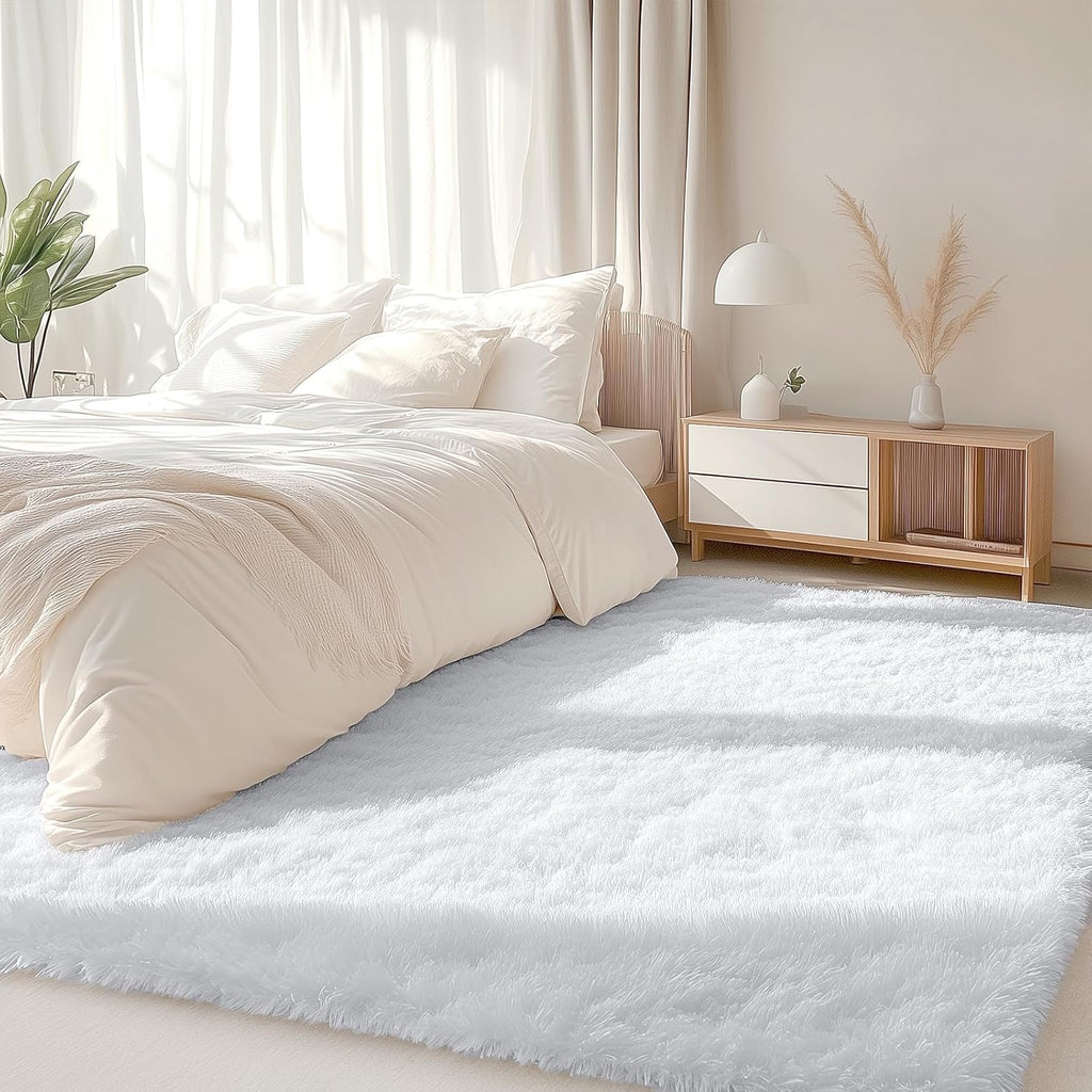 OLANLY Area Rugs - Soft Fluffy Shaggy Indoor Carpet for Living Room & Bedroom | 5x6 ft, White