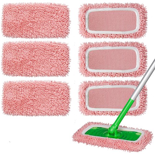 ZEHRAI 6Pcs Reusable Microfiber Mop Pads Compatible with Swiffer Sweeper Mop, Wet and Dry Flat mop Cover, Replacement Sweeping Mopping pad Refills for Surface/Hardwood Floor Cleaning