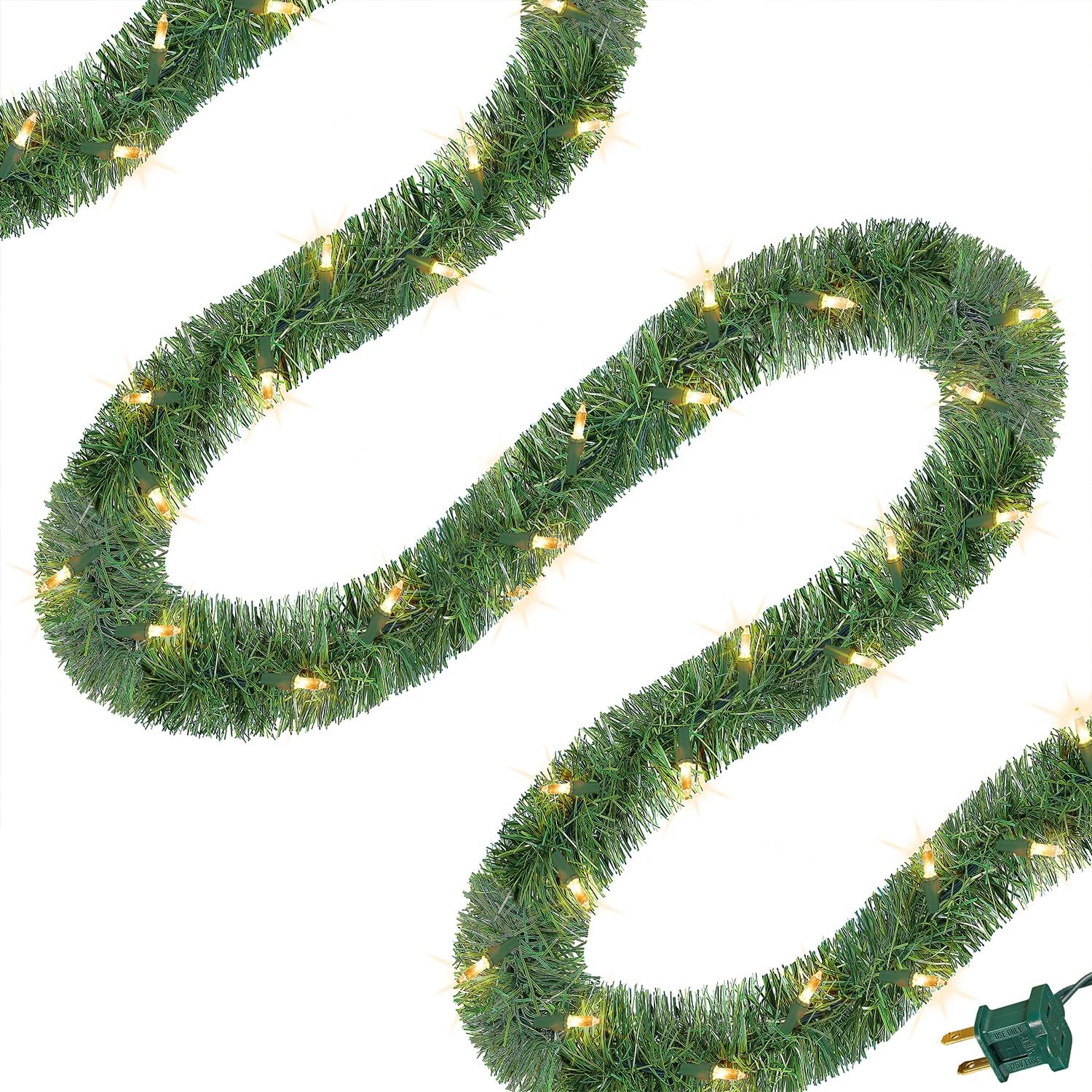 WATERGLIDE 49FT Lighted Christmas Garland - Pre-Lit Greenery with 100 Clear String Lights | Indoor/Outdoor Holiday Decor