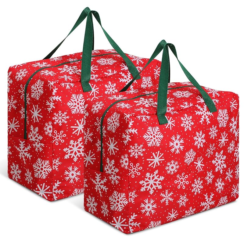 2 Pcs 18x15x10 Inch Snowflake Christmas Ornament Storage Bags with Handles & Zipper - Tear Proof 600D Oxford