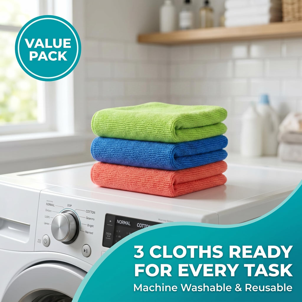 HELOMOR 3 Extra Large Microfiber Cleaning Cloths, 30"x18" Floor Towels for Squeegee Mop, Reusable Multi-Purpose Cleaning Rags for House, Kitchen, Car & Windows, Highly Absorbent, Lint-Free