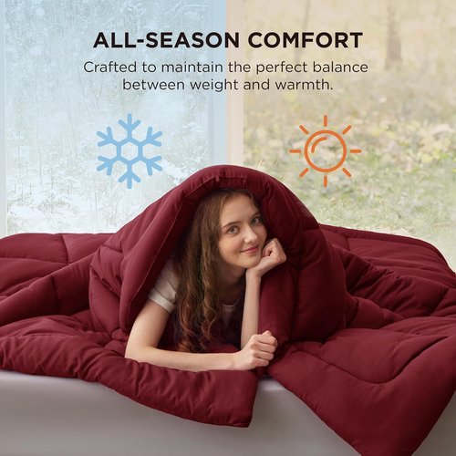 Bedsure Comforter Duvet Insert - All-Season King Size Quilted Down Alternative Blanket, Red 90 x 102 Inches