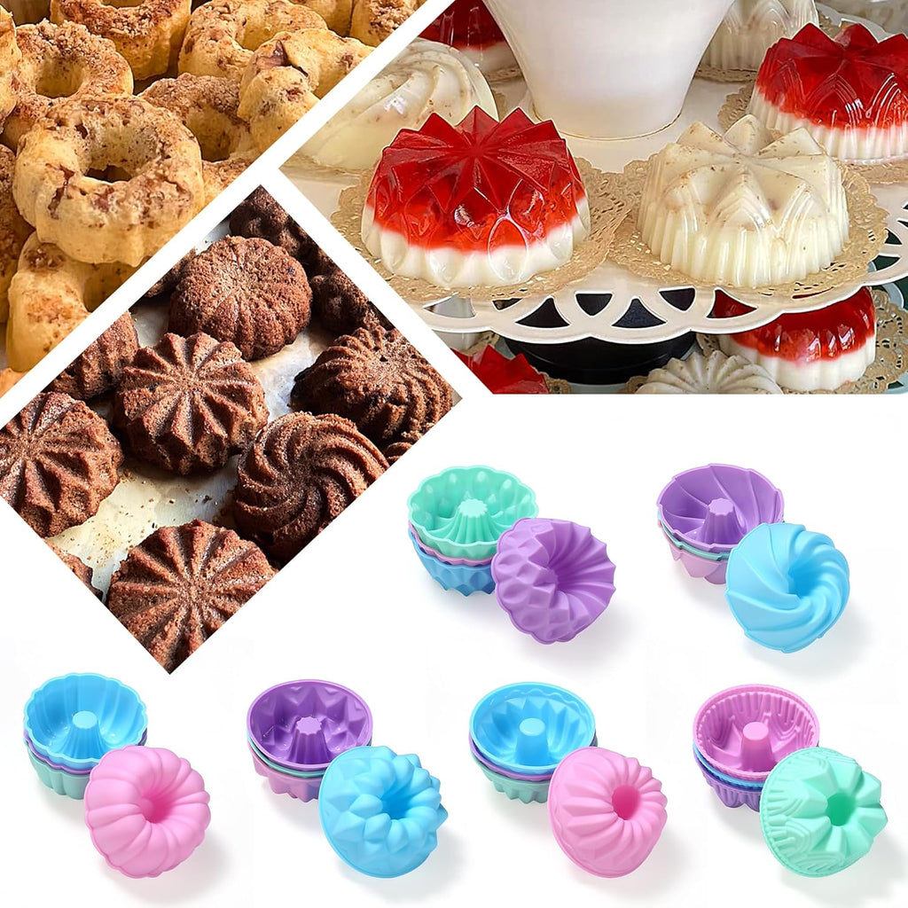 Skiennix 24-Pack Silicone Donut Molds - Nonstick 3-Inch Baking Cups | Oven, Microwave & Dishwasher Safe