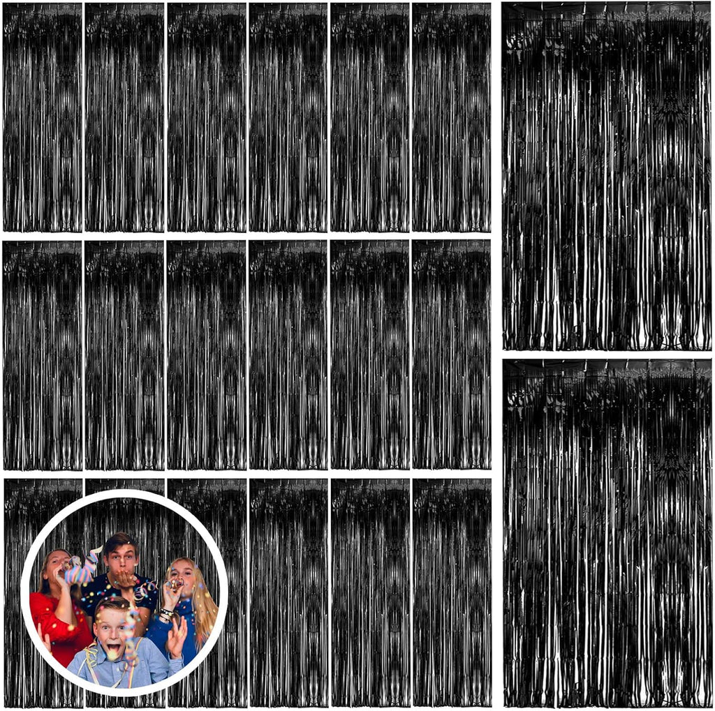 Skiennix 20 Pack Black Party Streamers - Tinsel Foil Fringe Curtains for Halloween & Birthday Decor