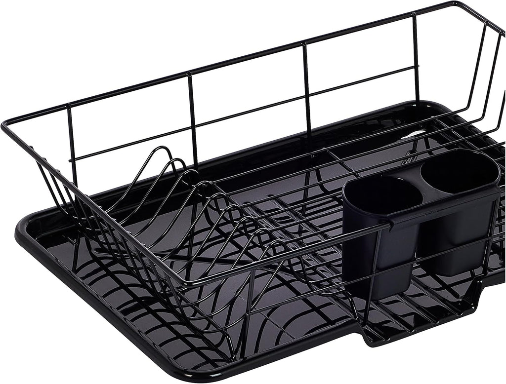 Sweet Home Collection Dish Drainer & Utensil Holder - Easy To Use, 12" x 19" x 5", Black