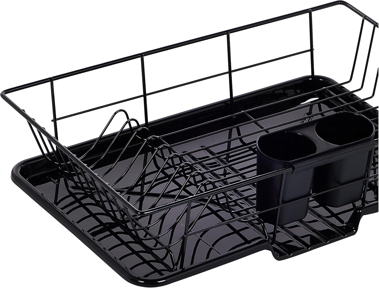 Sweet Home Collection Dish Drainer & Utensil Holder - Easy To Use, 12" x 19" x 5", Black