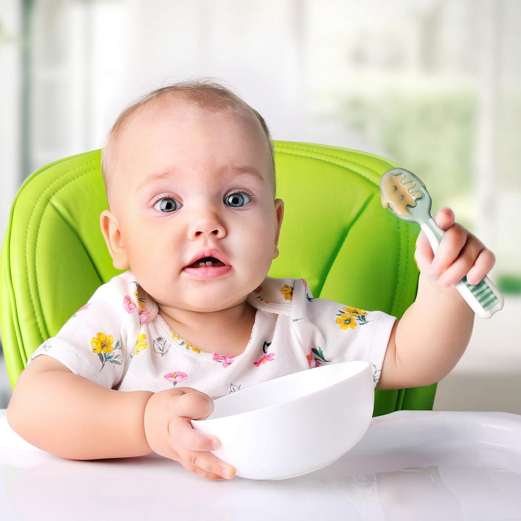 NumNum Baby Spoons Set - GOOtensils for Self-Feeding | BPA-Free Silicone Utensils, 2 Pack in Frosty Lilac/Rosebud, 6+ Months