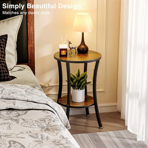 MISSLO Round End Table Living Room 2-Tier Small Side Table Sturdy Small Accent Tables Nightstand for Living Room, Bedroom, Brown