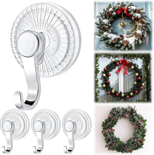 AceOrbit Heavy-Duty Suction Cup Wreath Hangers - 4 Pack Clear Hooks for Glass Doors & Windows