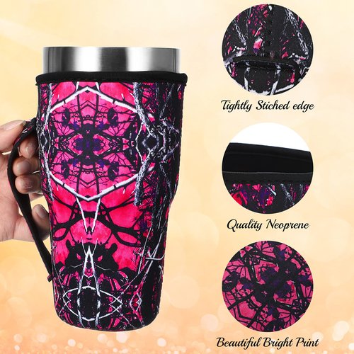 CHENGU 40 Pieces Reusable Iced Coffee Cup Sleeve With Handle - Neoprene Insulated Tumbler Cover for 30-32 oz Cold Hot Beverages