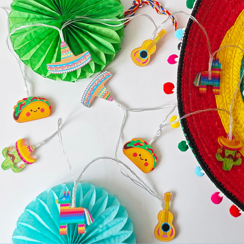 Cinco De Mayo Decorations Mexican Fiesta Theme Party String Lights, Fairy 10Led Battery Operated with Timer, Piñata Guitar Taco Sombrero Hat Cactus with Maracas Shaped Birthday Decor Tree Ornaments