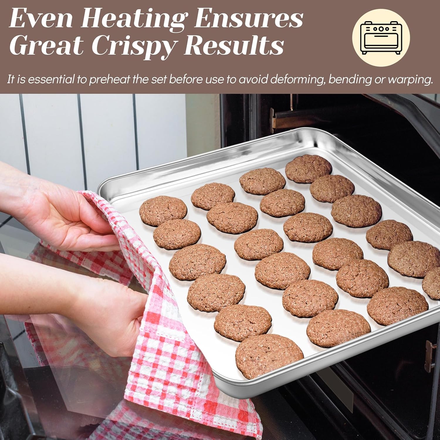 TeamFar Baking Sheet Set - Stainless Steel Cookie Pans with Racks | Non-Toxic, Easy Clean, Dishwasher Safe - 4 Pack